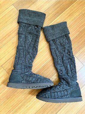 UGG Australia Tall Knit Cable Boots Charcoal Gray Women’s Size 9